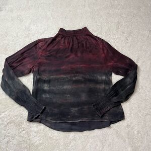 Cloth and Stone Women's Horizon Dye Mock Neck Puff Sleeve Blouse Red Gray Small